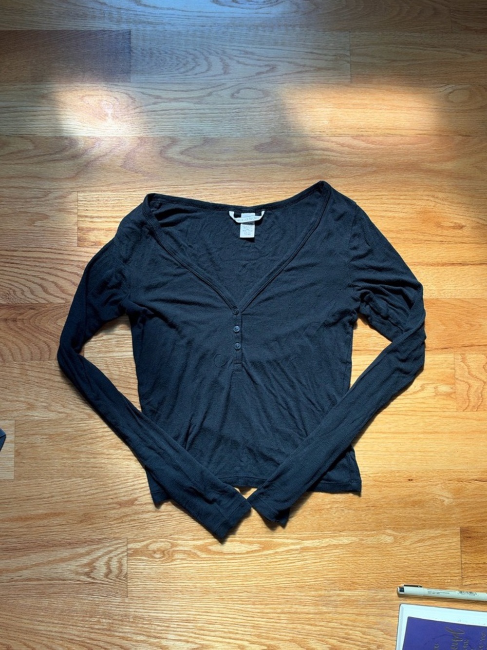 Victoria's Secret black long sleeve shirt with button up detail